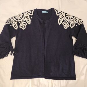J McLaughlin Elegant Navy and White Sweater Cardigan Small